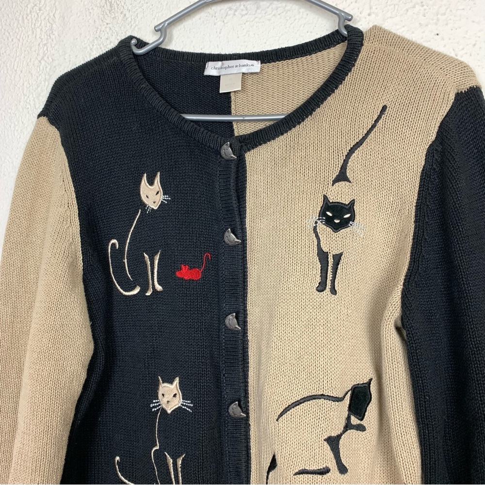 Vintage Christopher and banks novelty cat cardigan size medium - Picture 7 of 8
